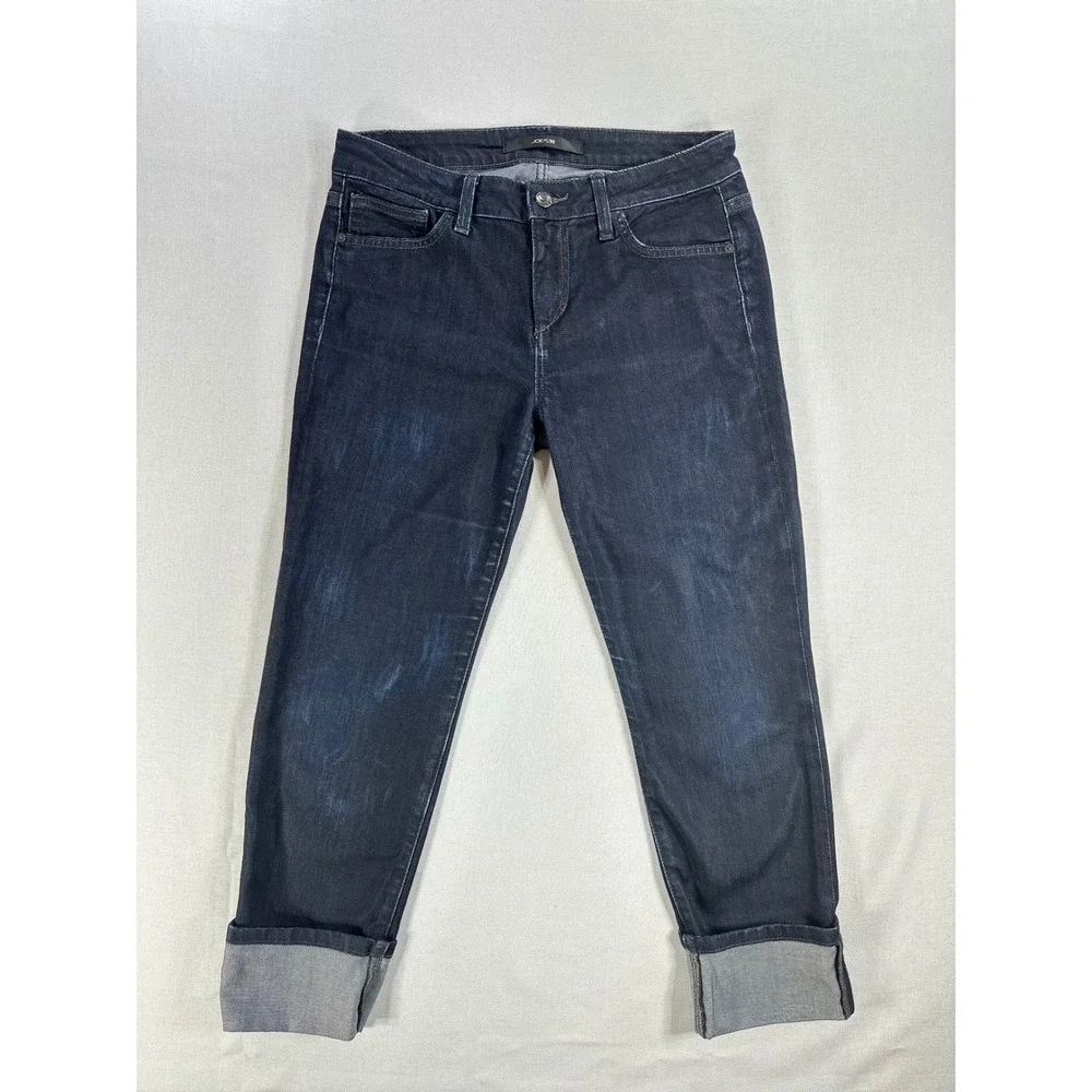 Joe's Jeans Cropped Denim Womens 27 Dark Blue Excellent Cuffed Stretch Mid Rise